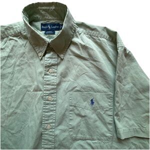 Ralph Lauren Blake Cotton Mens Green Short Sleeve Button Up Shirt Size L Pocket